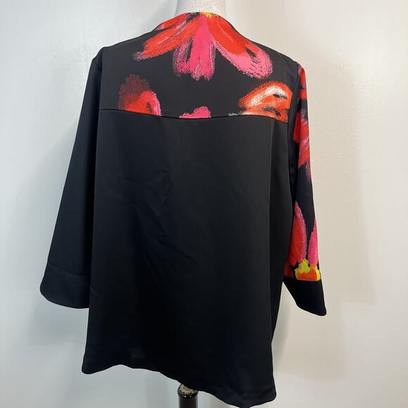 IC by Connie K Blazer Jacket Plus size 1X Black Red Pink Floral Lagenlook Artsy - Picture 8 of 9